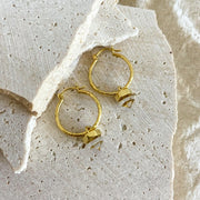 Gold Clear Quartz Hoop Earrings