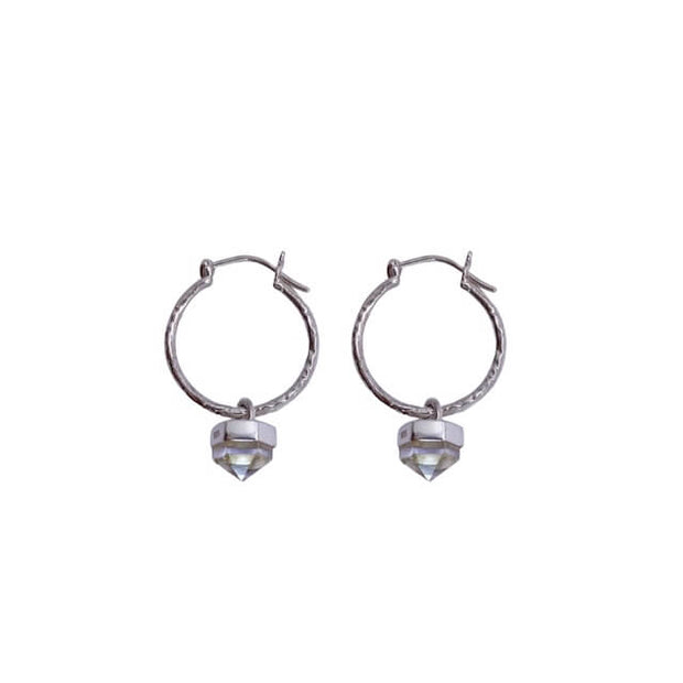 Sterling Silver Clear Quartz Hoop Earrings