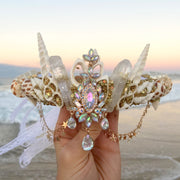 Clear Quartz Gemstone and Shell Mermaid Crown