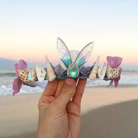 Childs Blue Butterfly Party Mermaid Crown