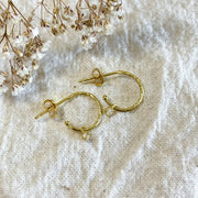 Gold Dainty Rose Quartz Hoop Earrings