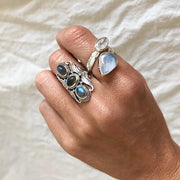 Long Labradorite Filigree Silver Ring-Sahara Blue Co.