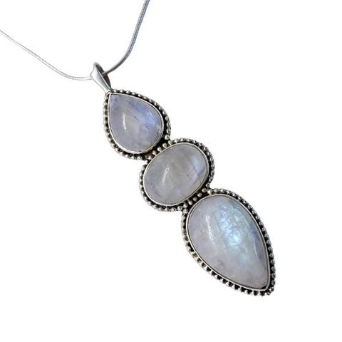 Long Moonstone Crystal Silver Necklace-Sahara Blue Co.