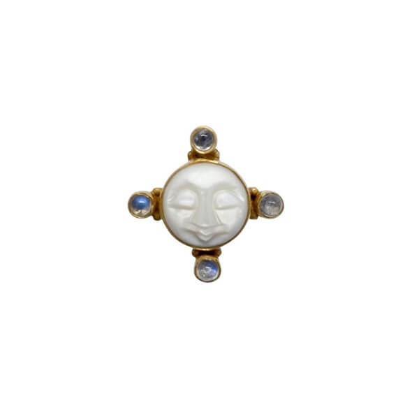 Gold Mother of Pearl Moon Ring-Sahara Blue Co.