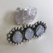 Three Stone Silver Moonstone Ring-Sahara Blue Co.