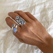 Long Moonstone Filigree Silver Ring-Sahara Blue Co.